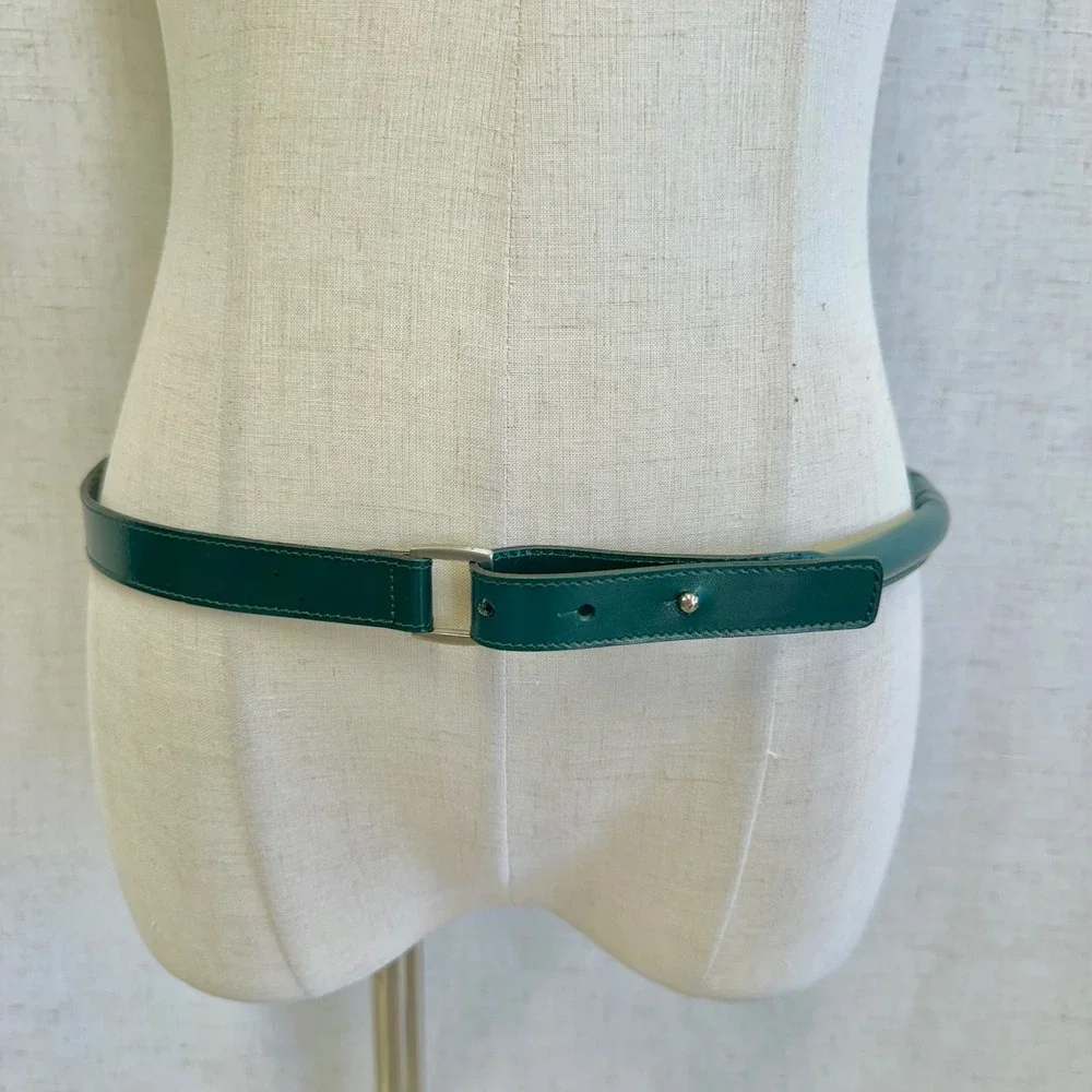 Vintage Ralph Lauren Emerald Green Tubular Leather‎ Rolled Skinny Belt Size 30